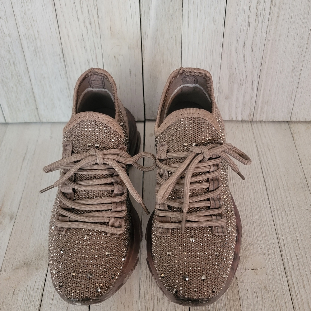 40% OFF SALE-GYPSY JAZZ/ VERY G- HELLA TAUPE RHINESTONE SNEAKERS - Picture 3 of 6